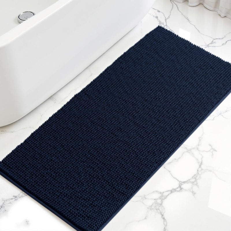 subrtex Bath Mat, Chenille Bath Rug, Soft Short Plush Bath Mat, Water Absorbent Shower Mat, Quick Dry, Machine Washable, Navy, 24' x 60' - Image 1